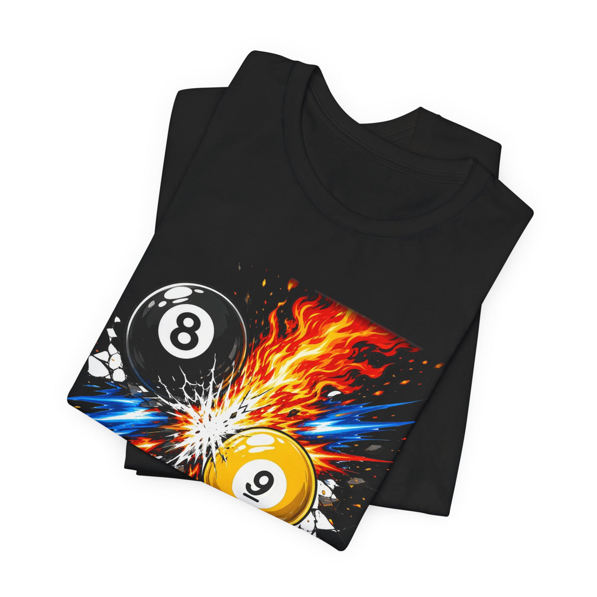 8 Ball vs 9 Ball Smash Tee, Fire and Lightning Billiards Shirt | Spoiled Pet Luxe