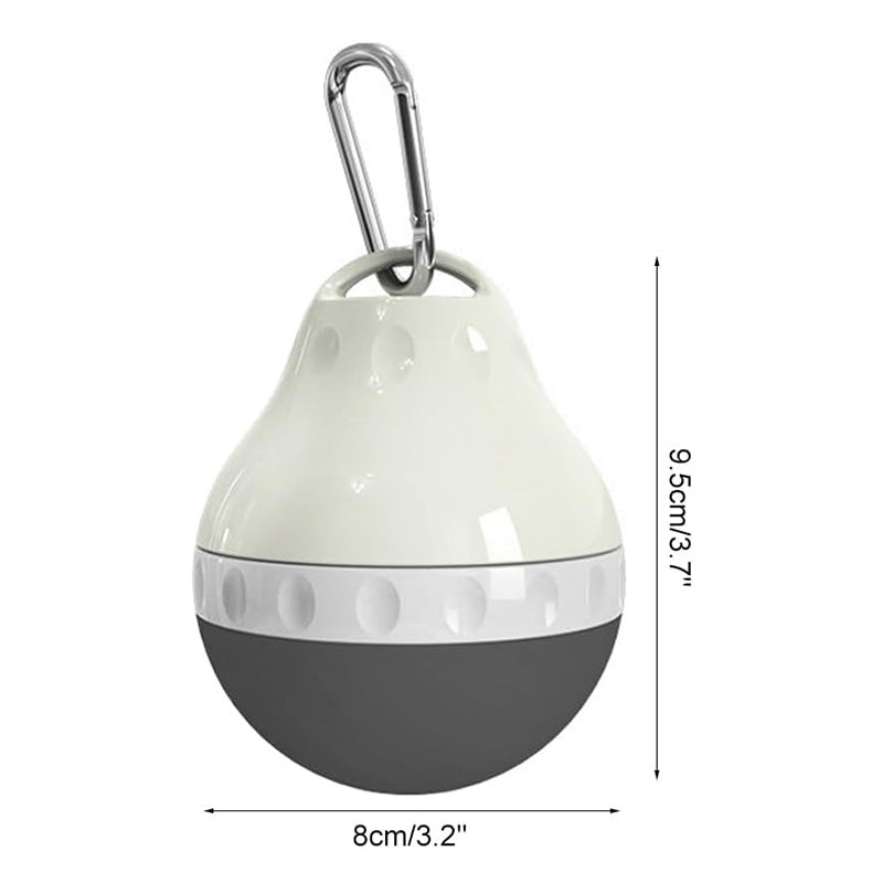 Portable Dog Water Dispenser with Bowl by eprolo, tear-drop white top and gray bowl with carabiner clip