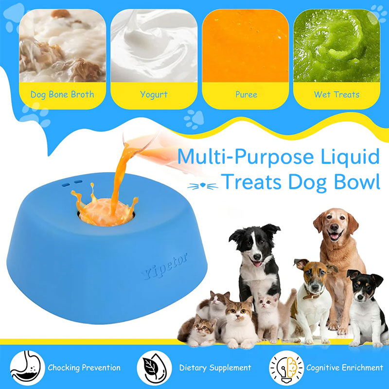 eprolo Anti-Choke Slow Feeder Dog Bowl with Lick Mat, blue non-slip bowl for treats (3/4 cup)