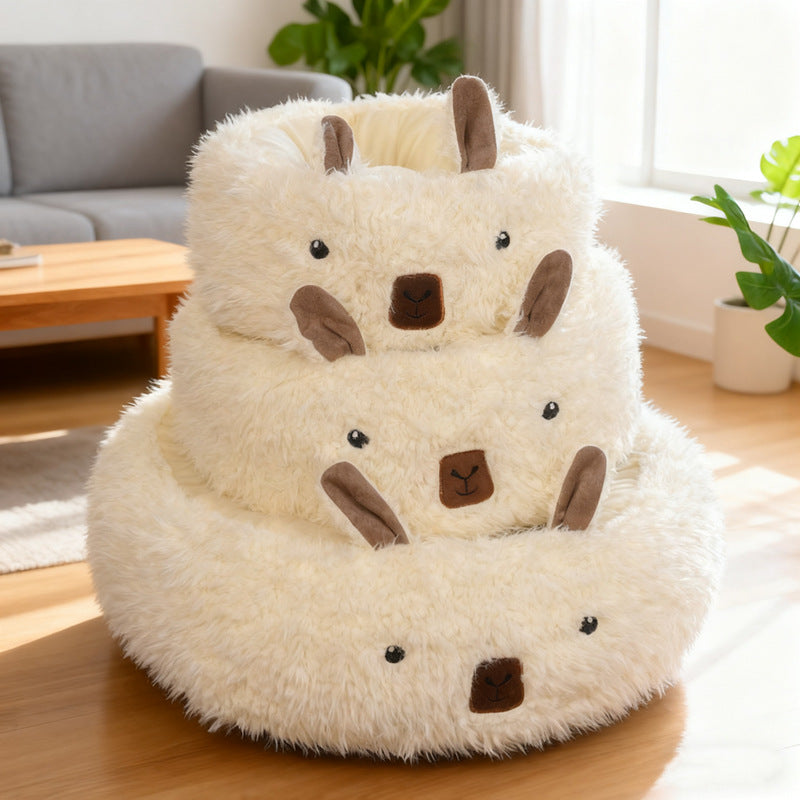 Dog bed set by eprolo: three cream plush half-enclosed pet nests stacked for warmth