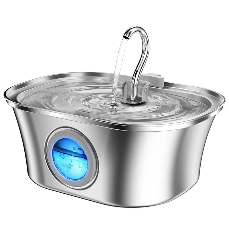 3.2L cat water fountain in stainless steel with water level window and USB power