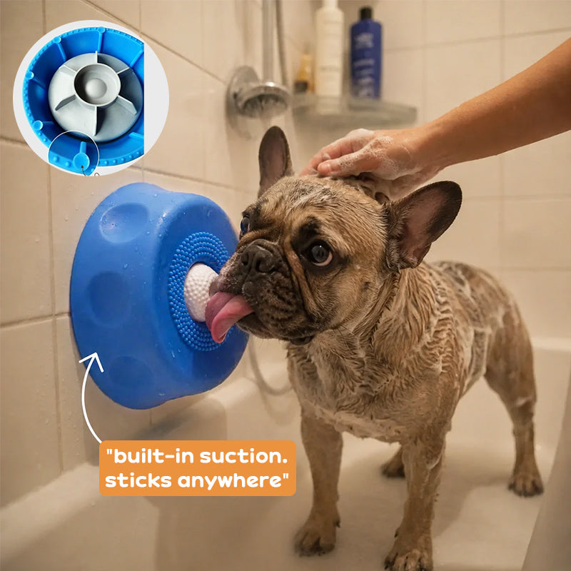 Silicone dog lick bowl slow feeder with rolling ball, blue, anti-choking & non-slip by eprolo