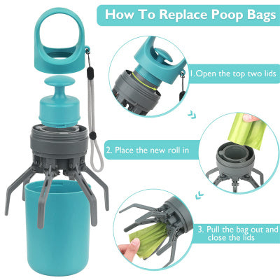 Portable lightweight pooper scooper with built-in bag dispenser by eprolo, teal and gray