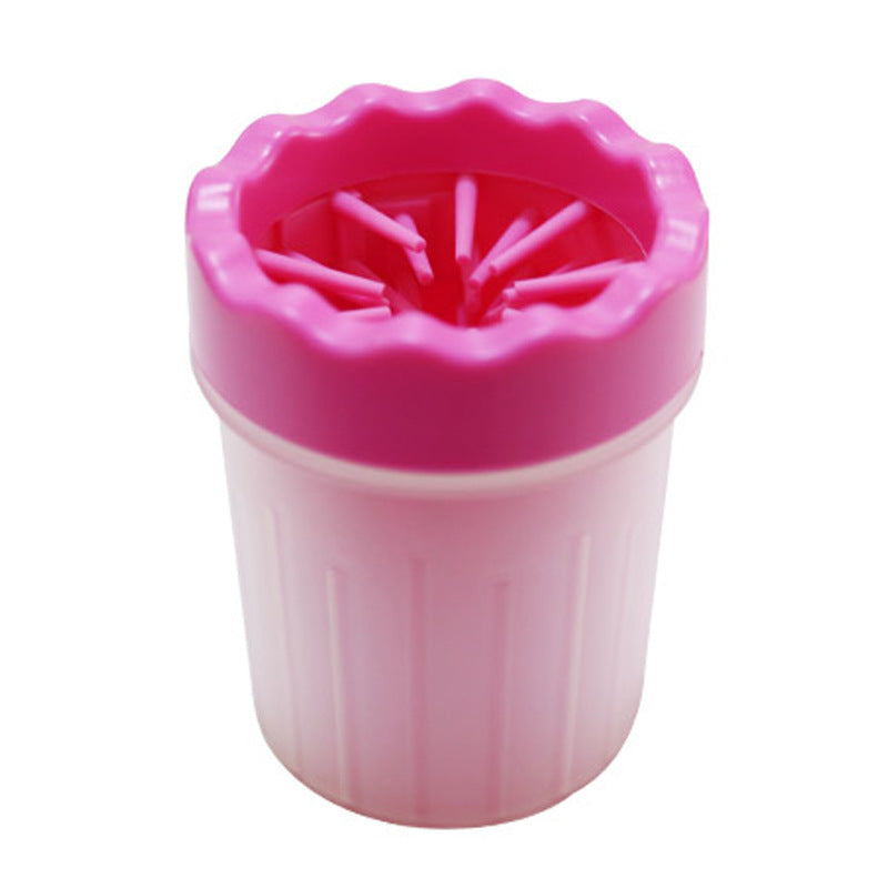 Paw Plunger Pet Paw Cleaner, pink soft silicone cup with bristle interior for cats and dogs, portable