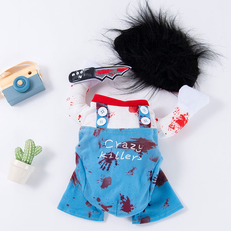 Pet clothes are funny take a knife transform into a pet dog Halloween pet
