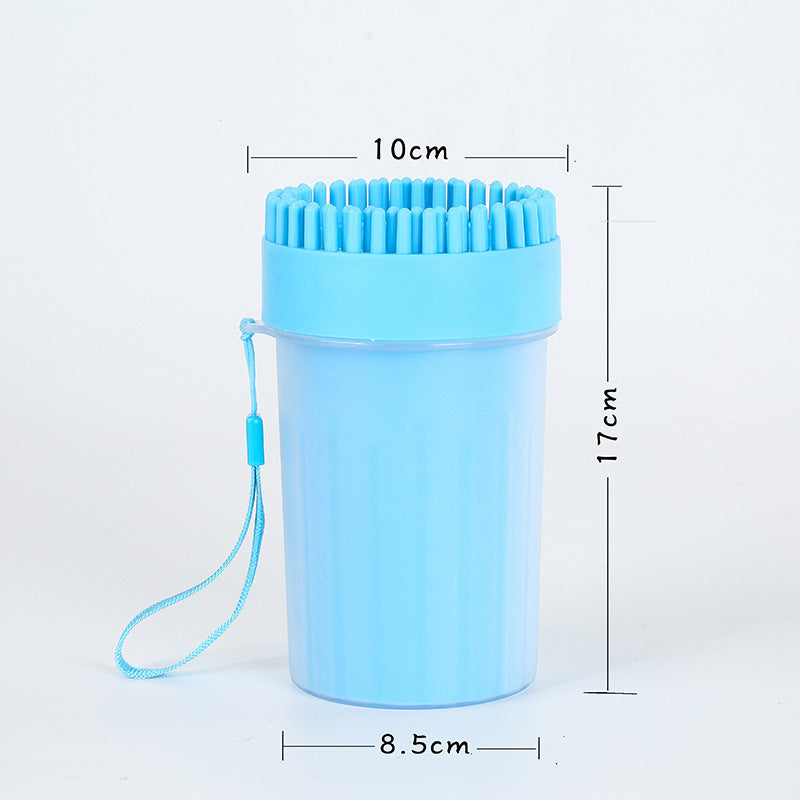 Paw Plunger pet paw cleaner blue silicone cup with bristle top, portable for cats and dogs