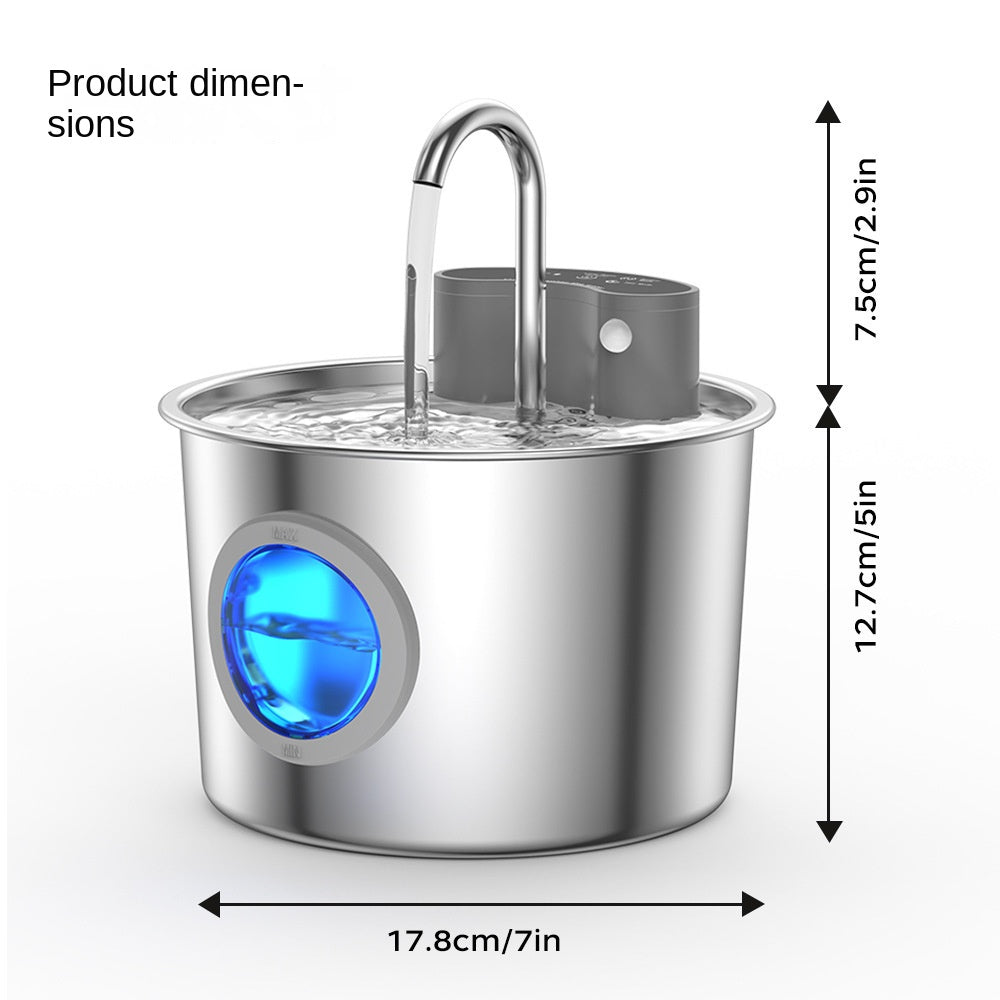Smart stainless steel cat water fountain with wireless sensor, no plug-in, automatic circulation, large capacity