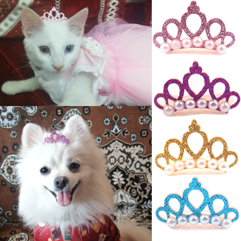 Crown Pearl Hair Clips for Pets by eprolo