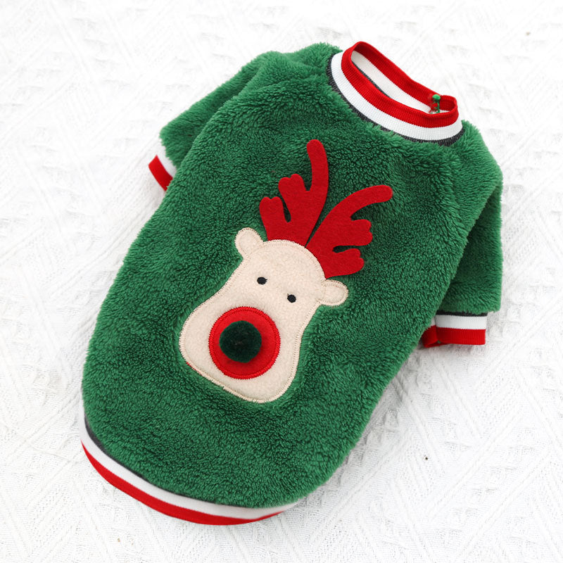 Coral Fleece Christmas Sweater for Small Dogs & Cats, Red or Green