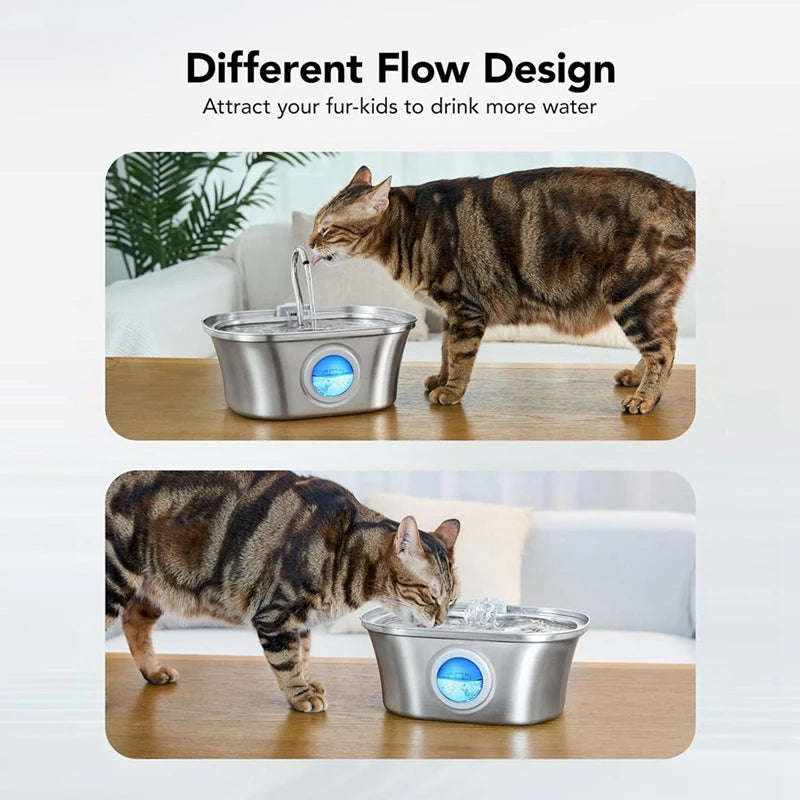 eprolo 3.2L cat water fountain in stainless steel with water level window and USB power.