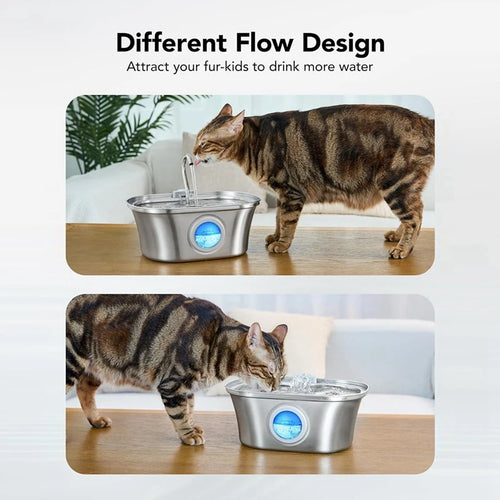 eprolo 3.2L cat water fountain in stainless steel with water level window and USB power.
