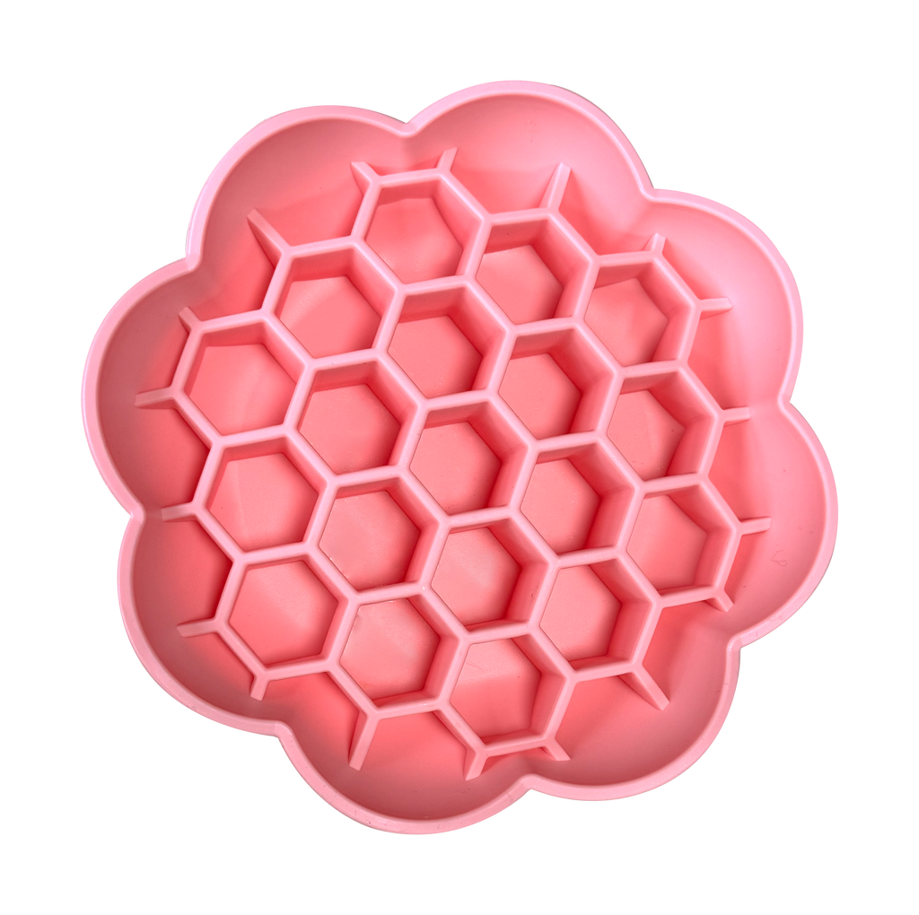 eprolo pink flower-shaped dog slow feeder silicone bowl with hexagonal compartments