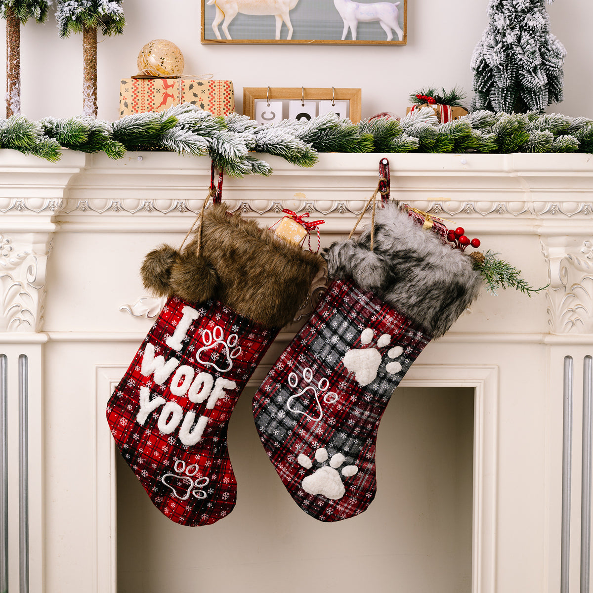 Checkered Christmas Stocking Gift Bag