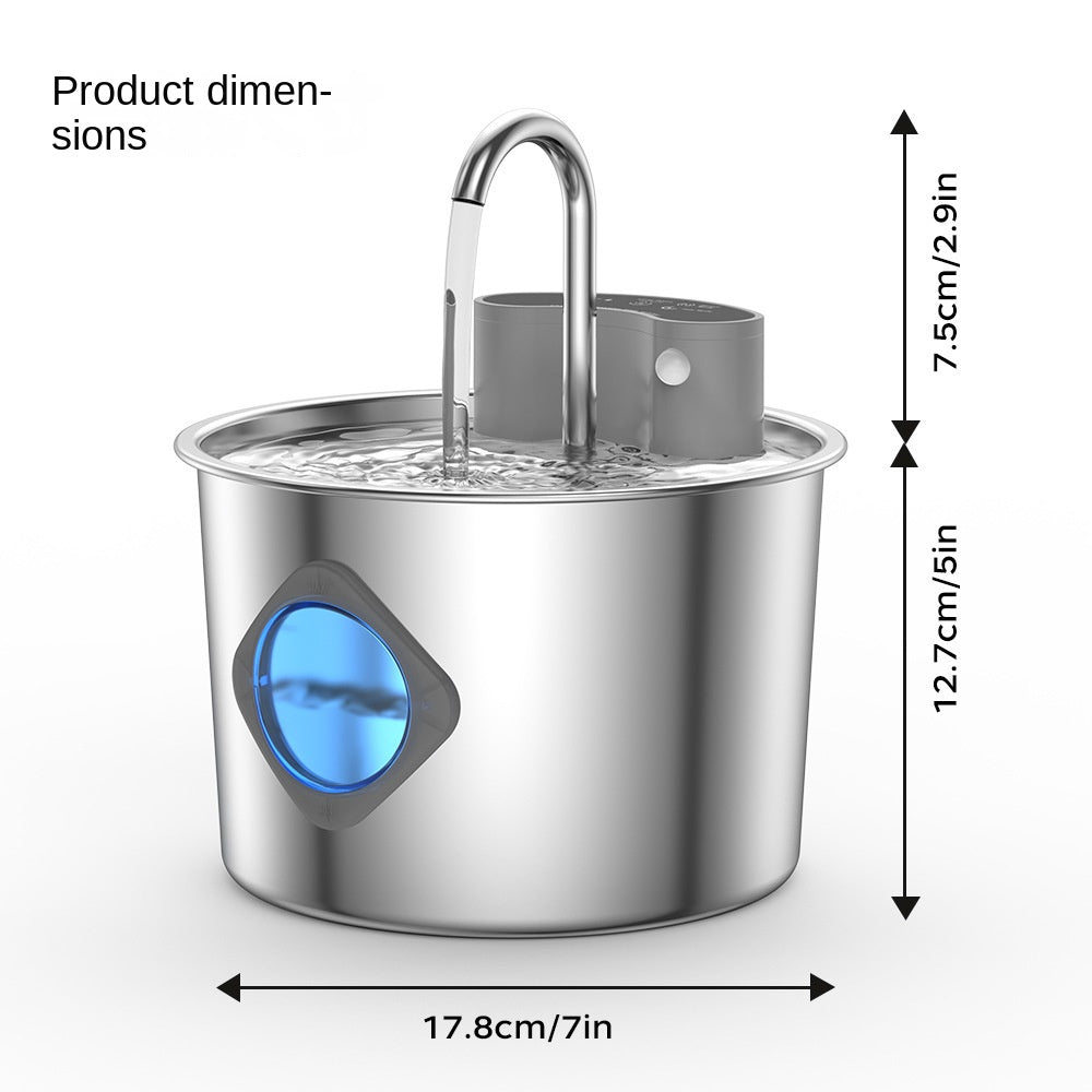 Smart stainless steel cat water dispenser fountain with wireless sensor, no plug-in.