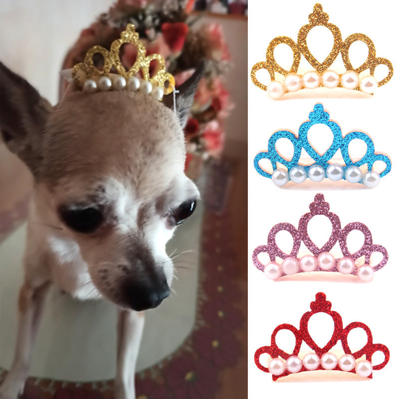 Crown Pearl Hair Clips for Pets by eprolo