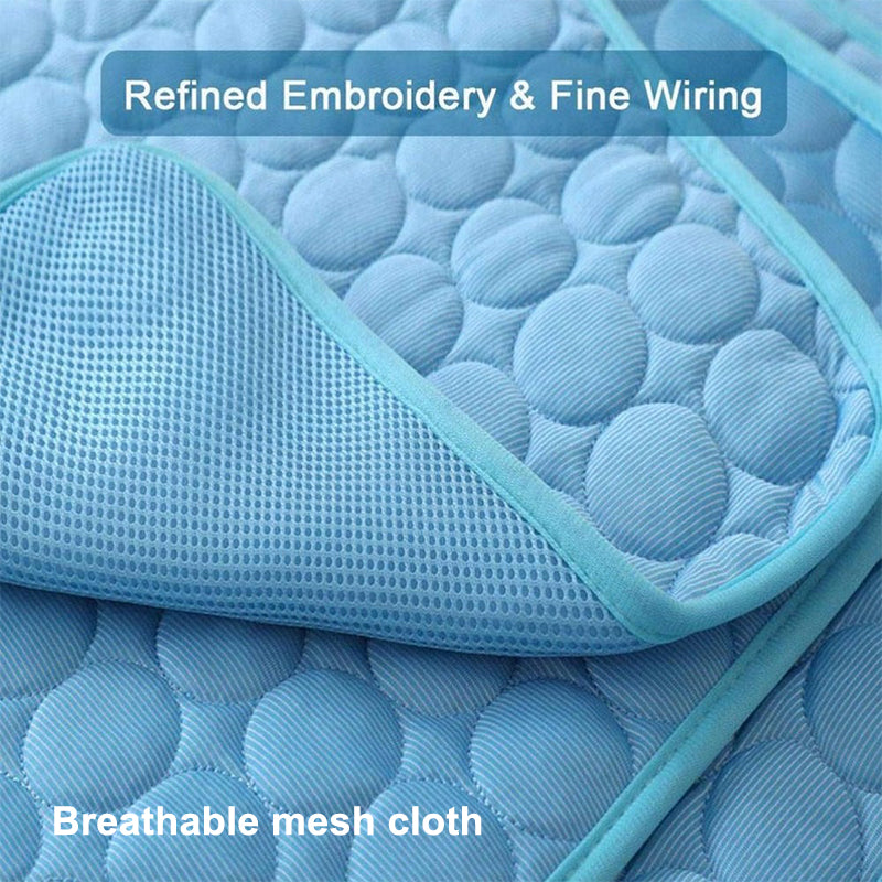 Dog mat by eprolo: blue cooling mat with breathable mesh fabric, washable dog bed.