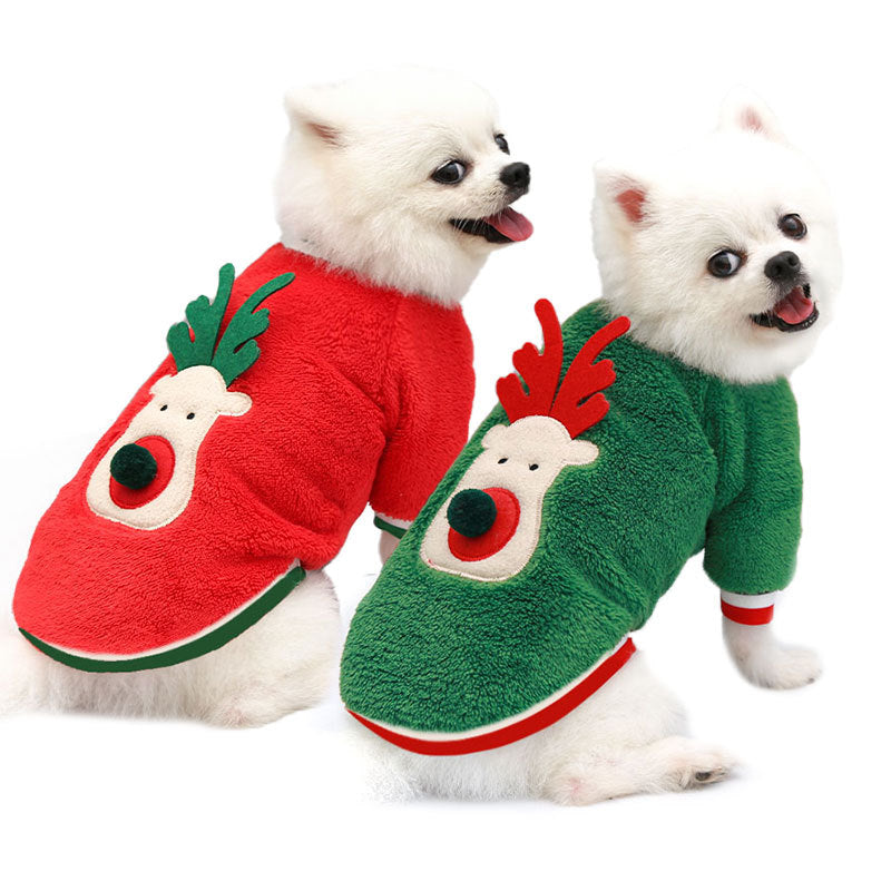 Coral Fleece Christmas Sweater for Small Dogs & Cats, Red or Green