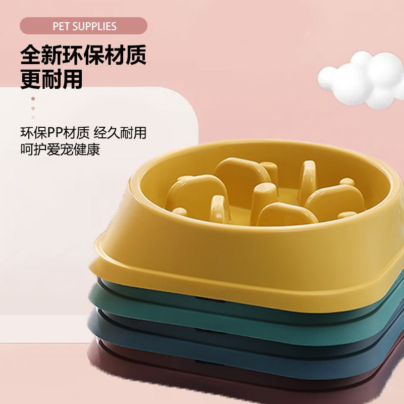 eprolo dog slow-food bowl set with non-slip base, large bowls in yellow, teal, blue, burgundy.