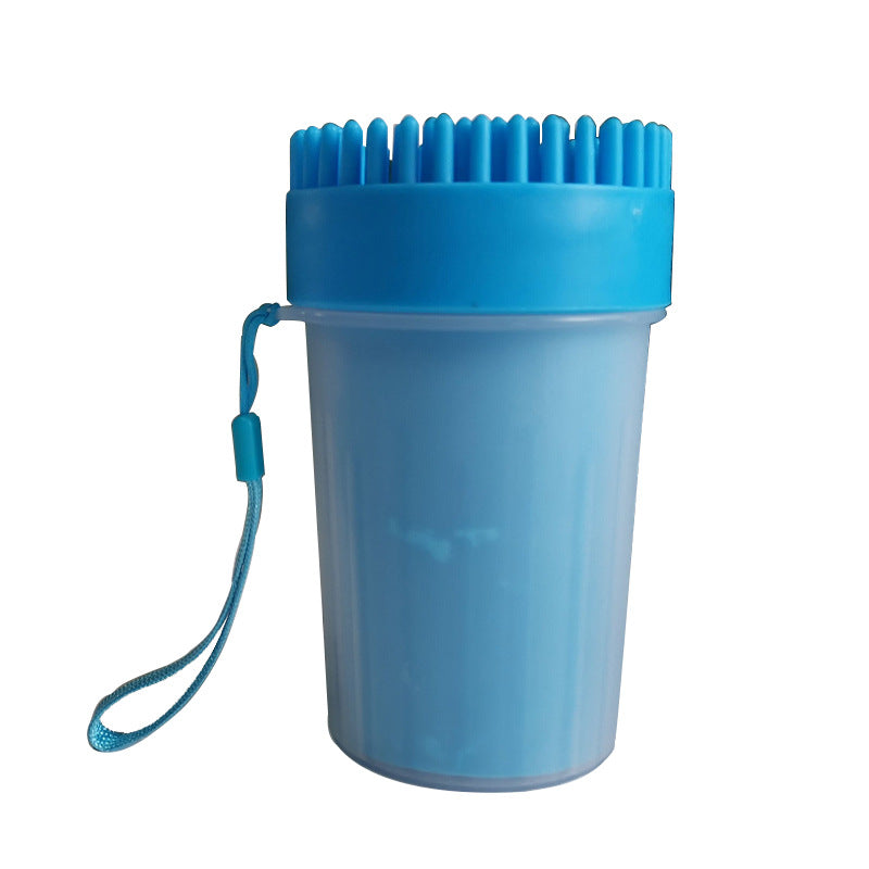 Paw Plunger Pet Paw Cleaner by eprolo, blue silicone cup with bristled top and wrist strap