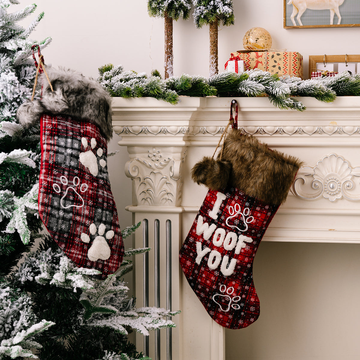 Checkered Christmas Stocking Gift Bag