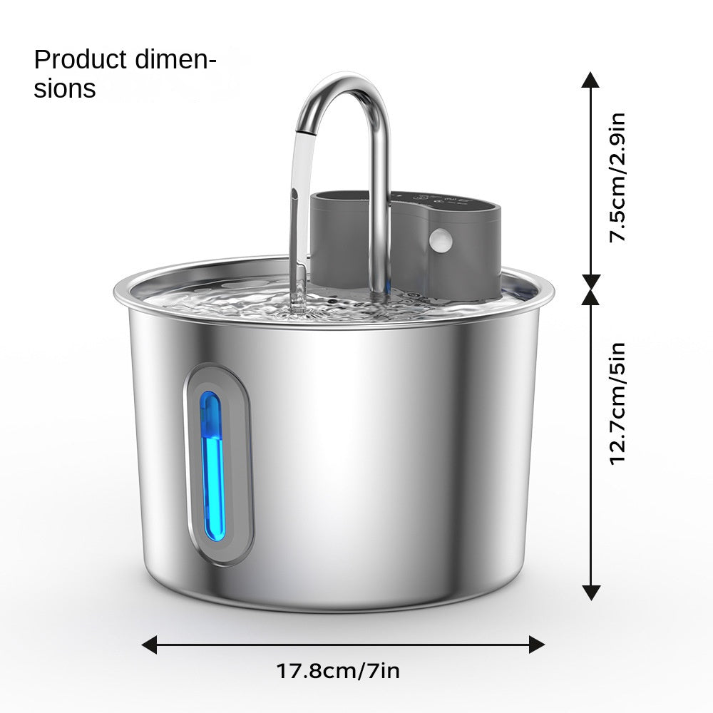 Smart stainless steel cat water fountain by eprolo with wireless sensor and blue water level window