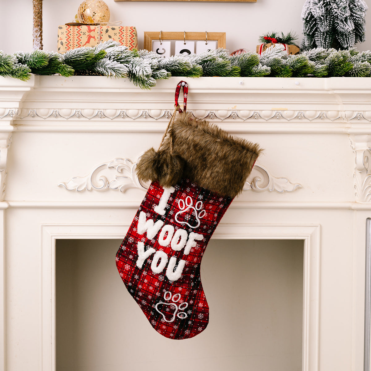 Checkered Christmas Stocking Gift Bag