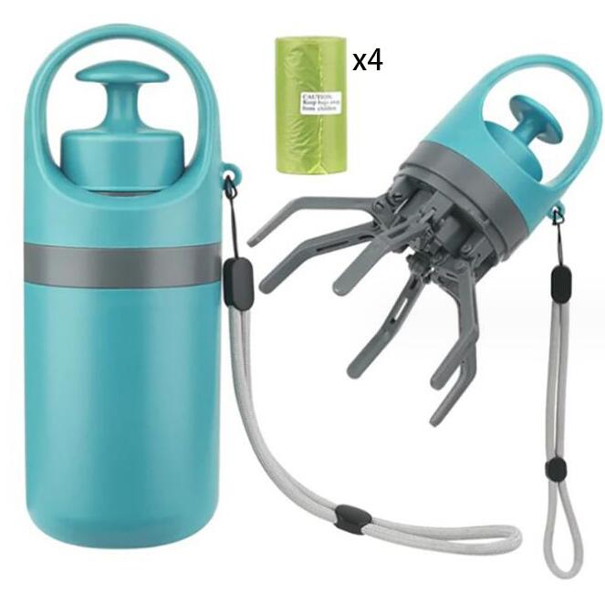 Portable lightweight pooper scooper with built-in bag dispenser, turquoise by eprolo, includes 4 bags
