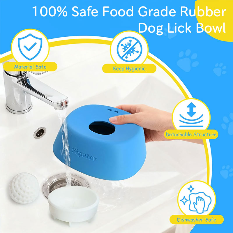 Anti-Choke Slow Feeder Dog Bowl & Lick Mat, blue silicone, non-slip, 3/4 cup capacity