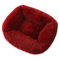 Square red plush dog bed; ultra-soft, warm winter mat for dogs and cats