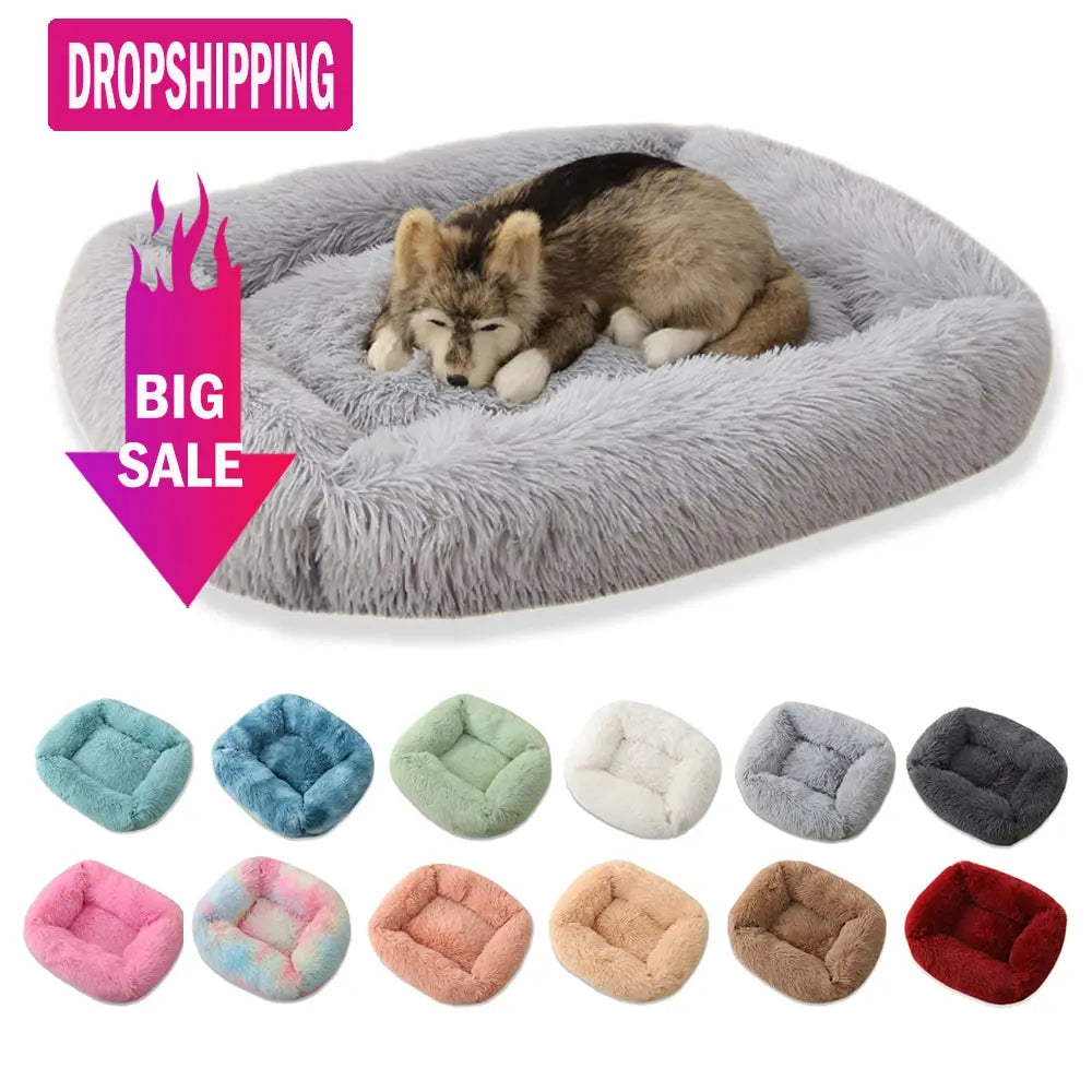 Square plush dog bed by eprolo, soft gray winter mat; shown with 12 color options available.
