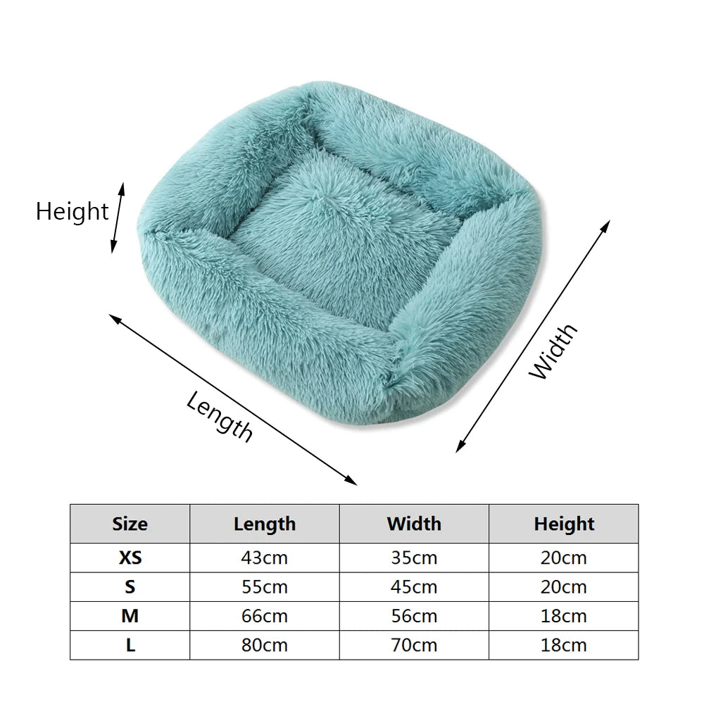 eprolo square dog bed in teal long plush, soft winter warmth sleeping mat for dogs and cats
