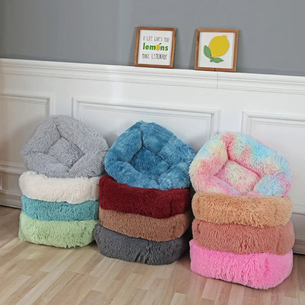 eprolo Square Dog Bed set of 3 long-plush, solid-color beds in pastel tones for pets