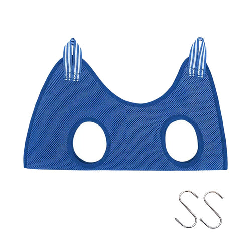 Cat grooming restraint bag with hammock, blue mesh, Yellow Pandora brand, includes two S hooks