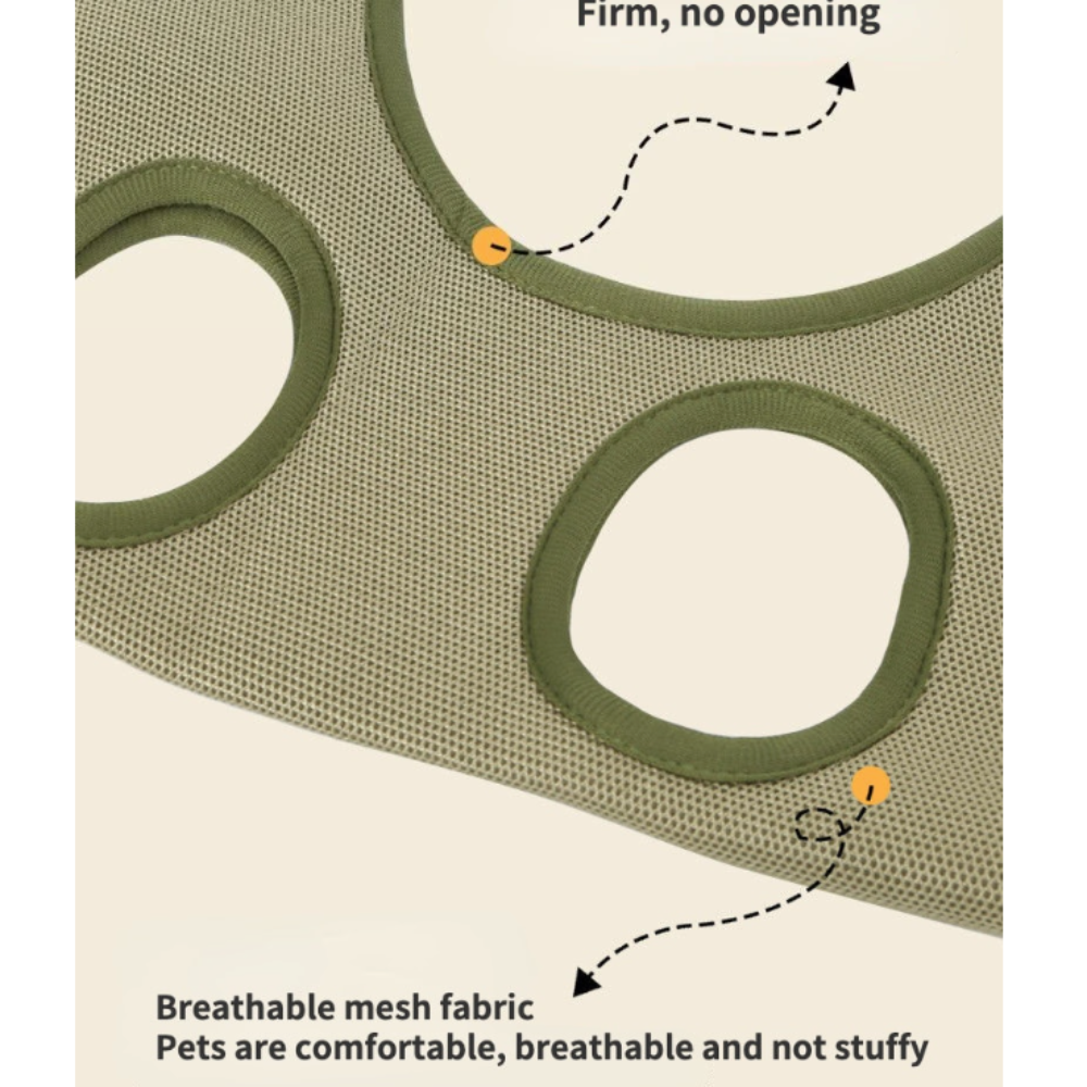 Cat Grooming Restraint Bag with Hammock in olive green breathable mesh fabric
