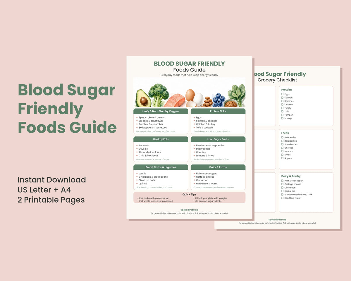 Blood Sugar Friendly Foods Guide and grocery checklist pages
