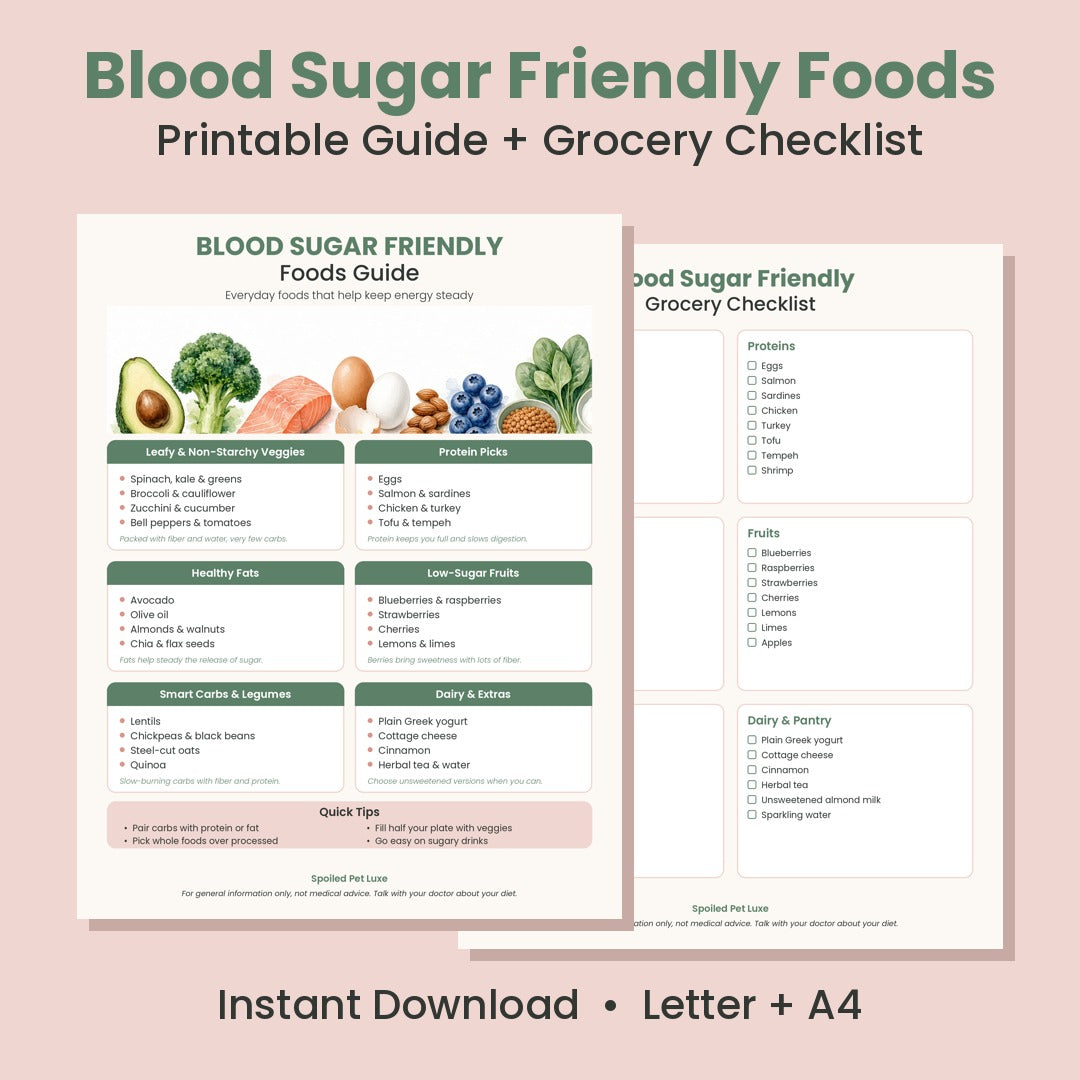Blood Sugar Friendly Foods Guide printable mockup