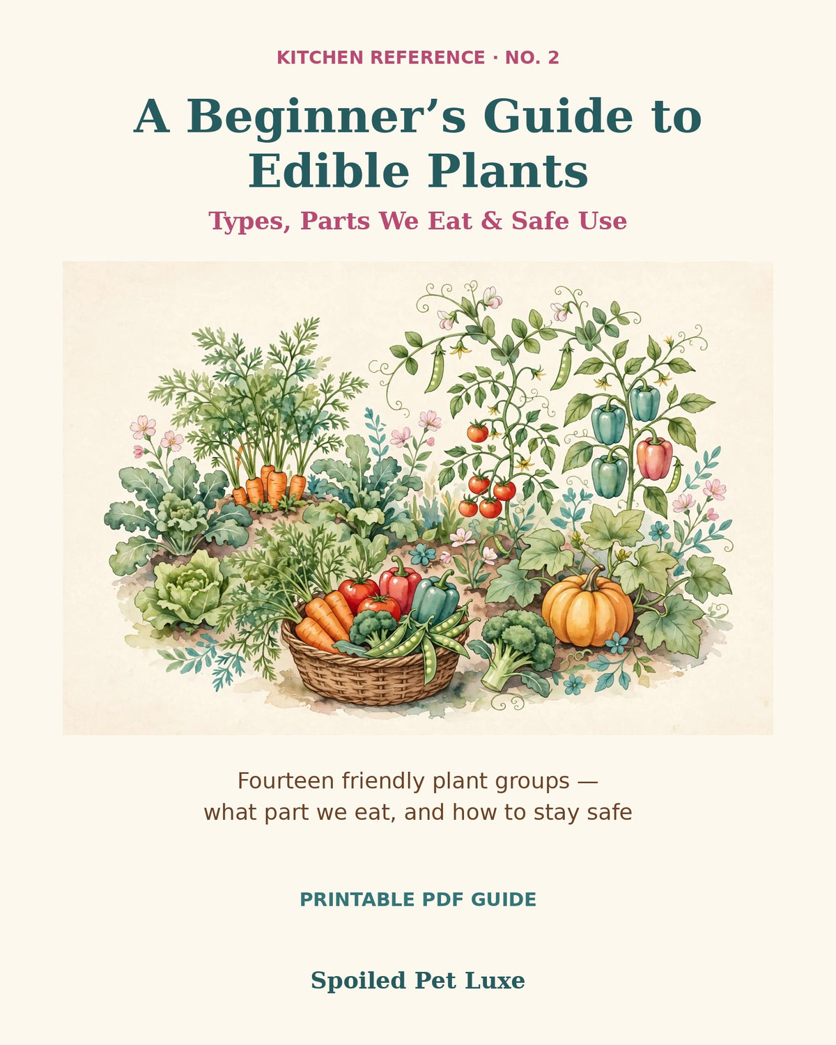 A Beginner's Guide to Edible Plants cover — watercolor garden vegetables