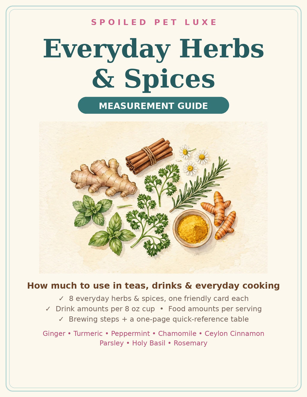 Everyday Herbs & Spices Measurement Guide cover — watercolor herbs and spices