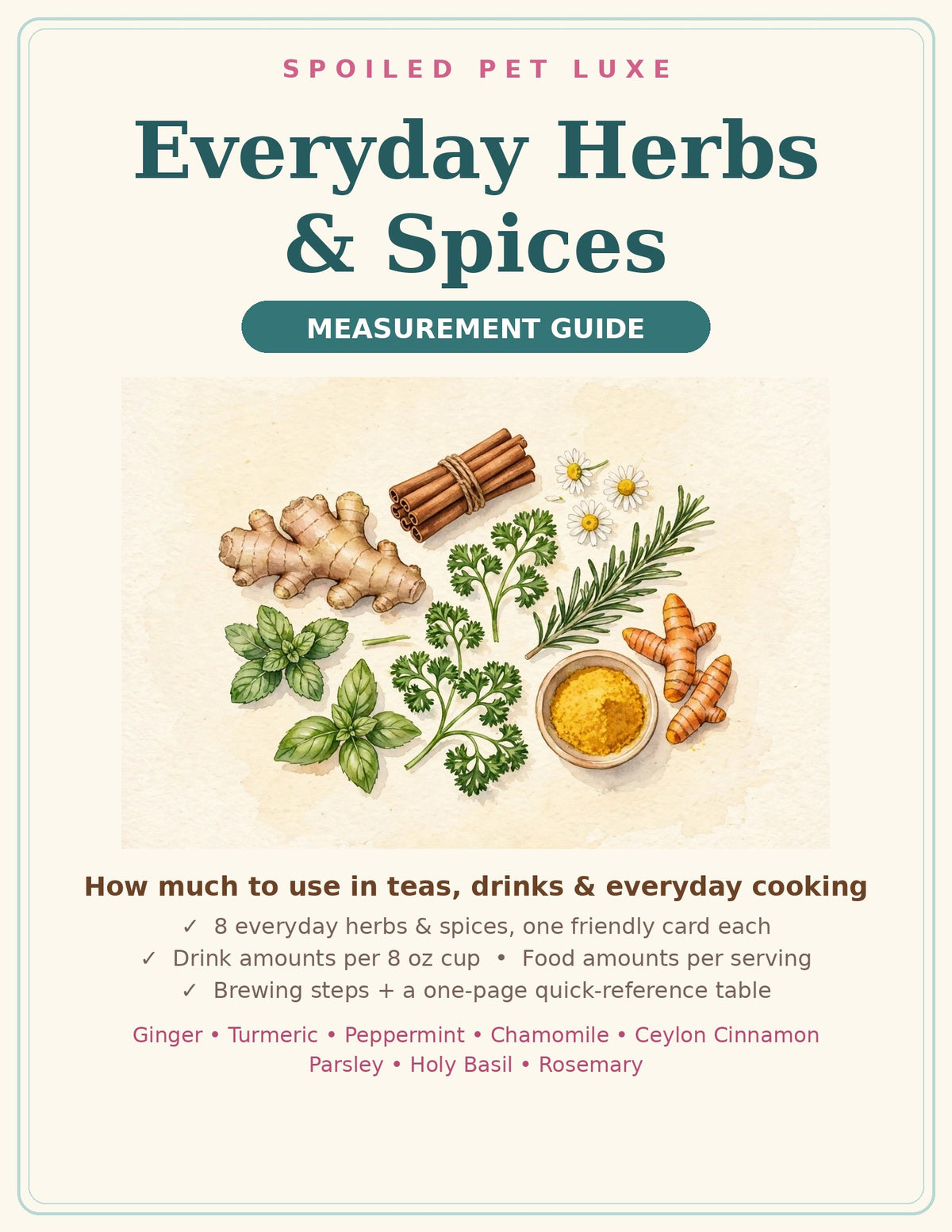 Everyday Herbs & Spices Measurement Guide cover — watercolor herbs and spices