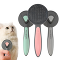Lilac Milo pet grooming cat and dog comb set, 4-piece with pink, mint and gray handles; includes fingertip comb.