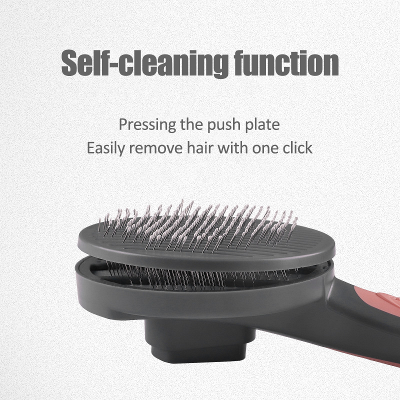 Pet grooming cat and dog comb Lilac Milo with self-cleaning function, gray handle