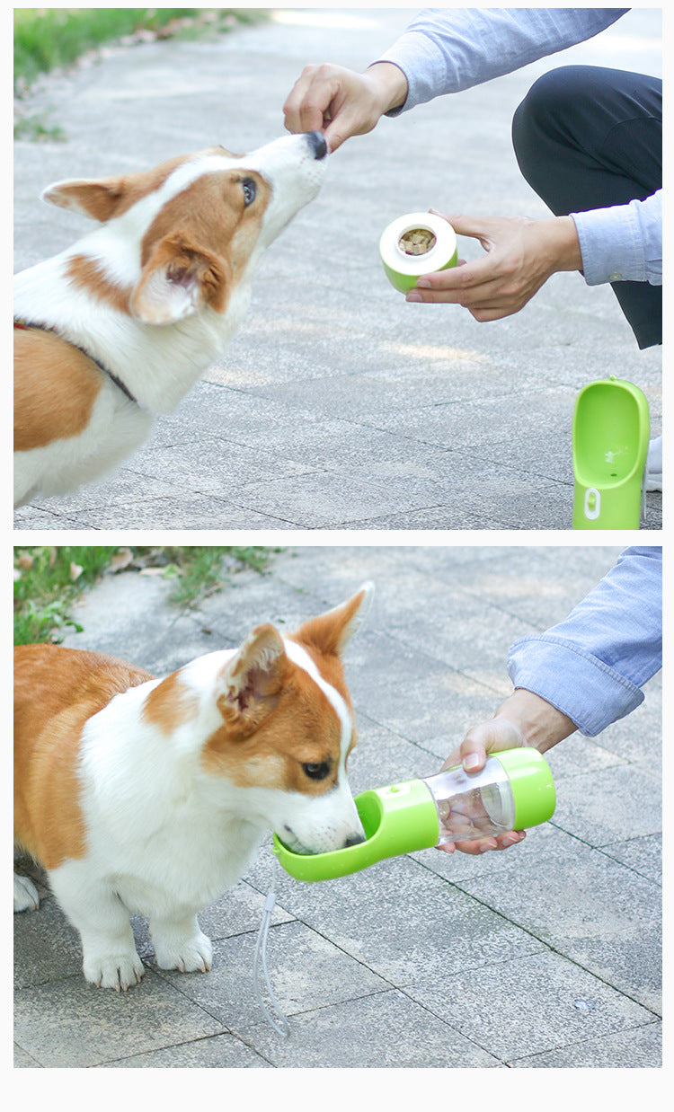 Portable Pet Food & Water Bottle by Teal Winterberry; green, spill-free design