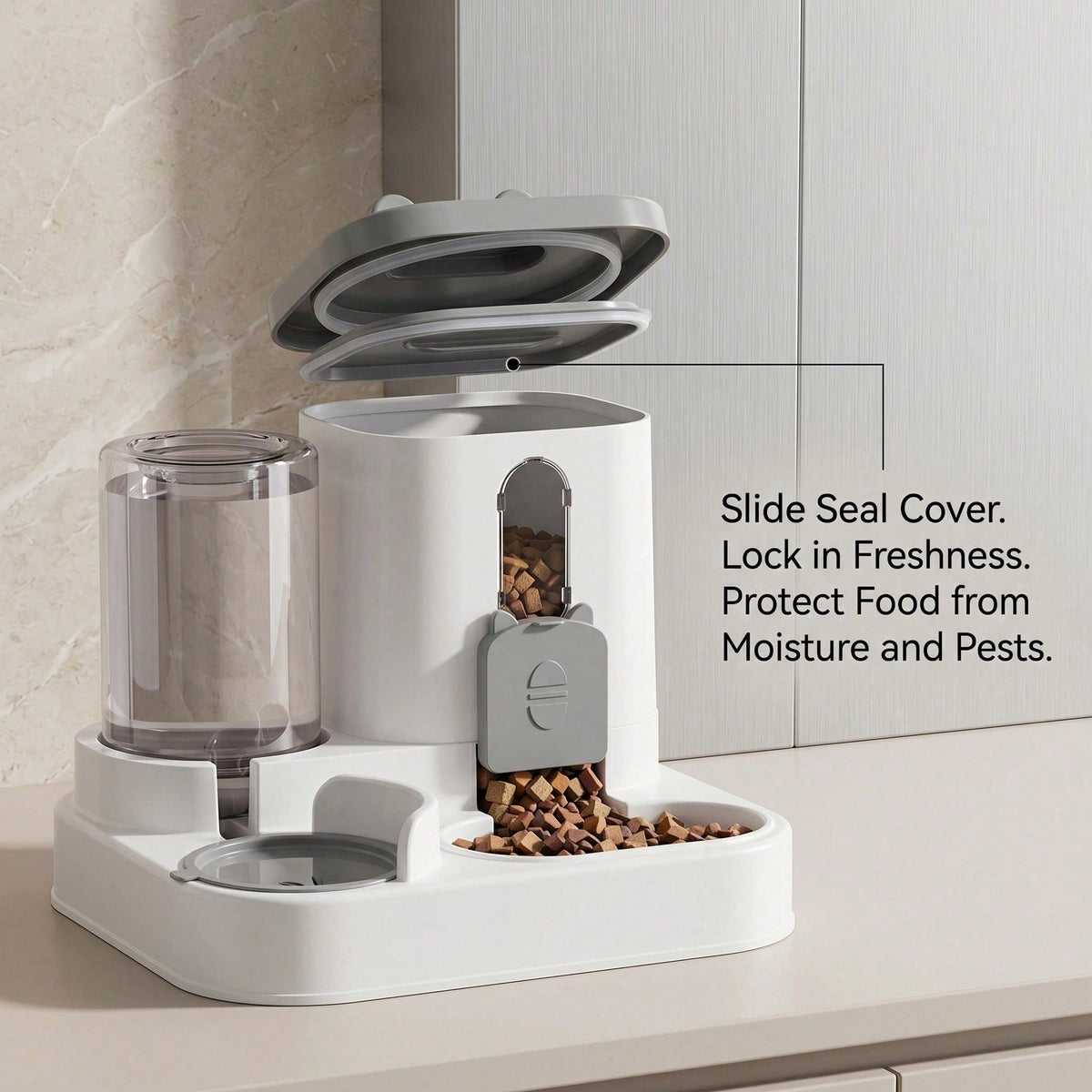 Feeder with slide seal cover open
