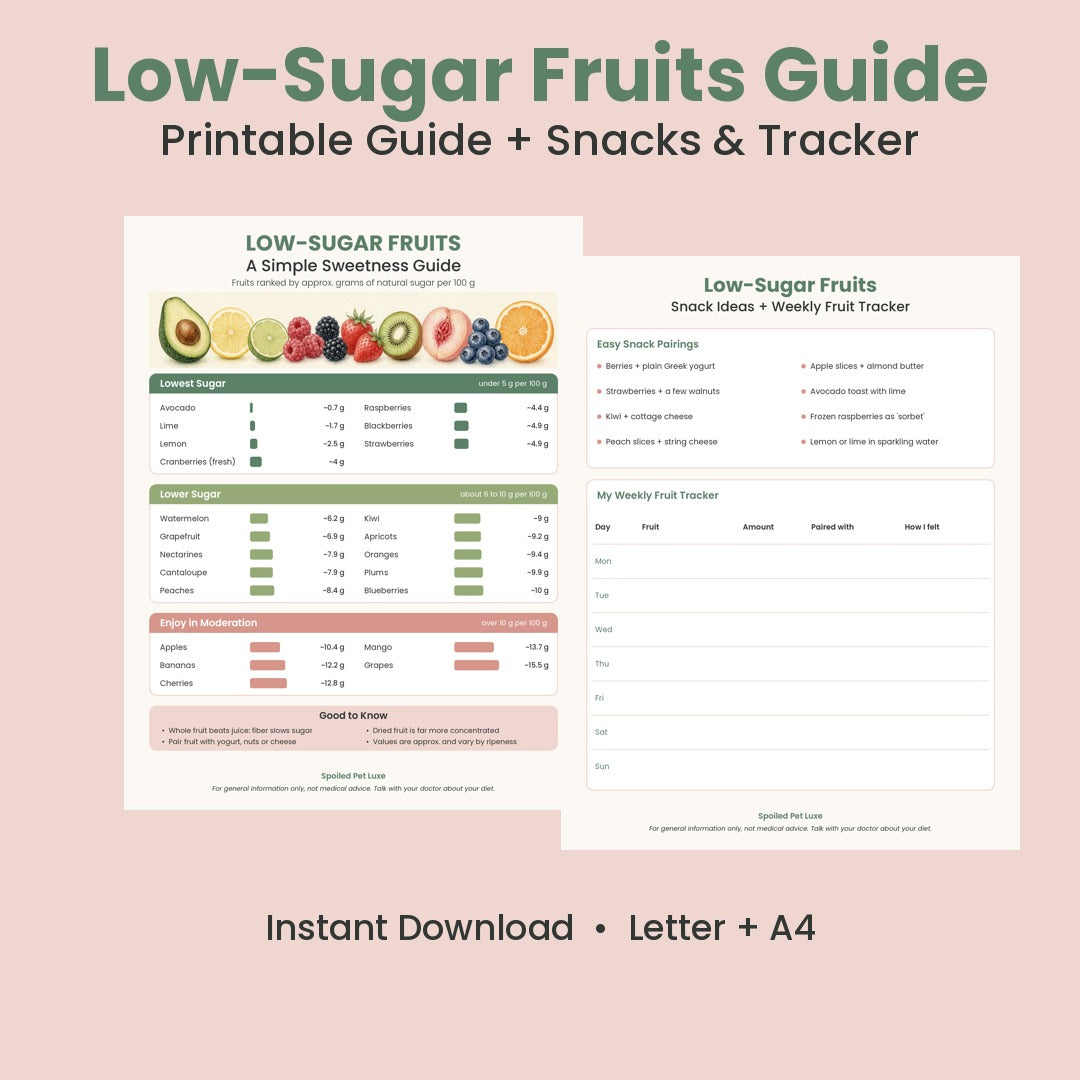 Low-Sugar Fruits Chart printable mockup