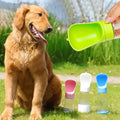 Portable dog water bottle with built-in bowl for travel; green bottle plus 3 others in a 4-pack set by Spocket/EPROLO.