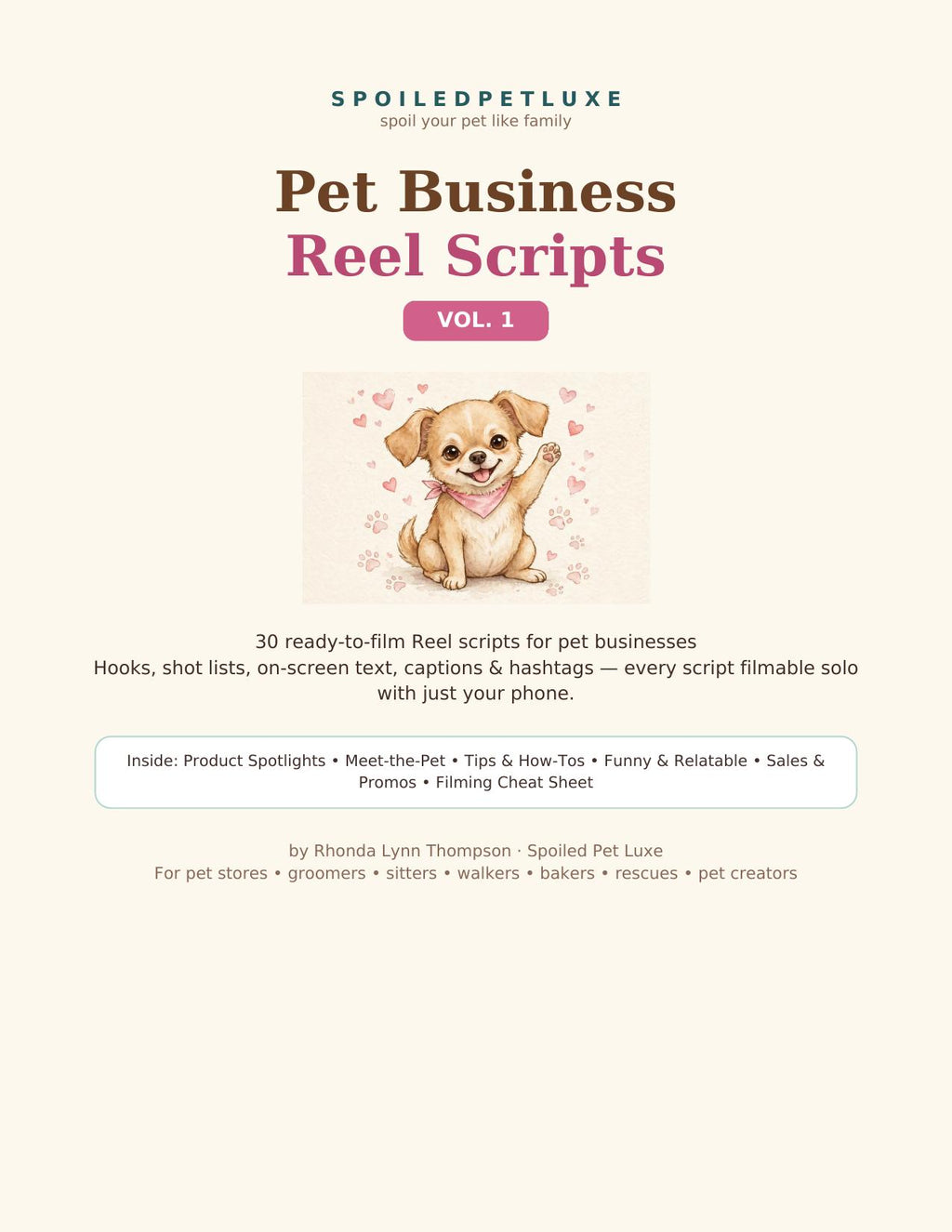 Pet Business Reel Scripts Vol. 1 cover — 30 ready-to-film scripts