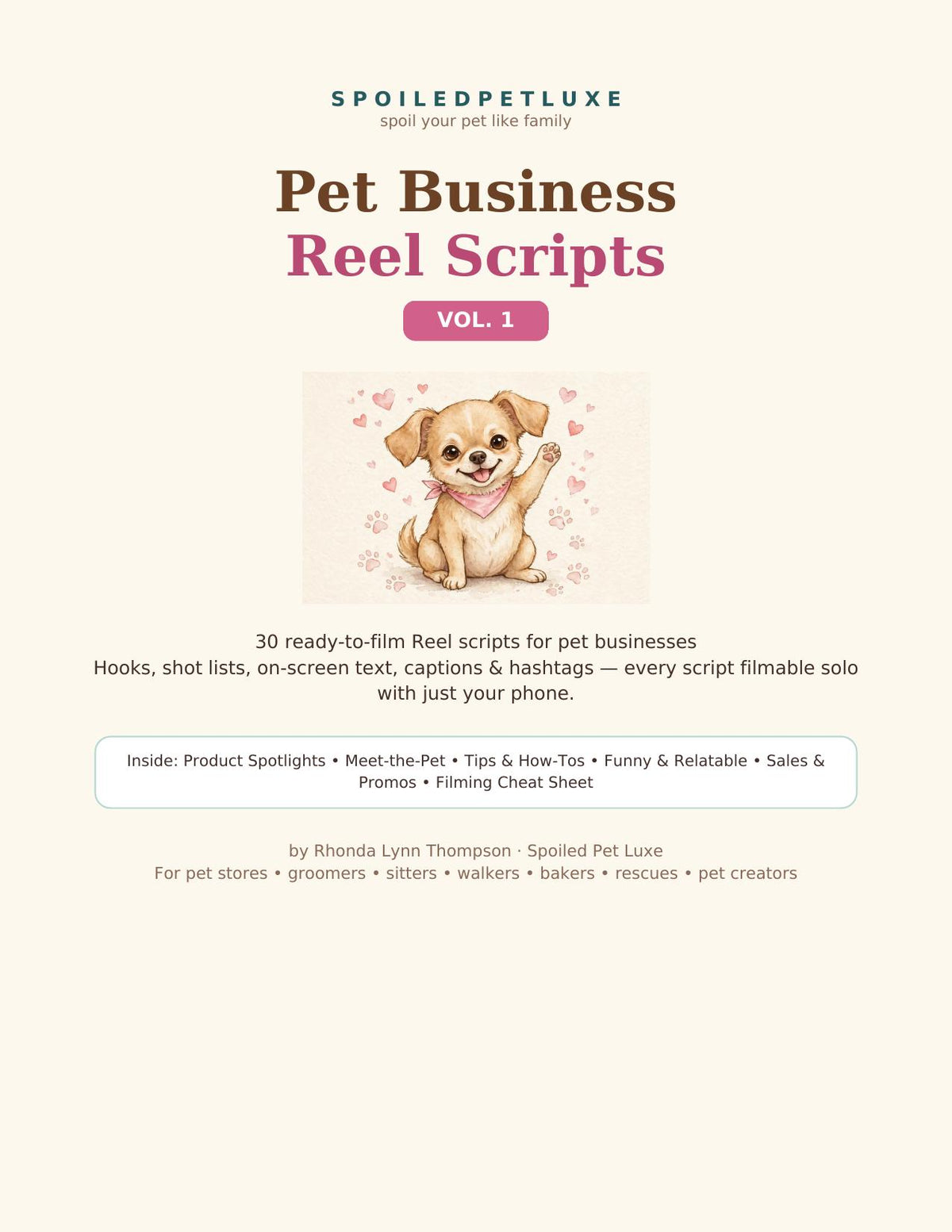 Pet Business Reel Scripts Vol. 1 cover — 30 ready-to-film scripts