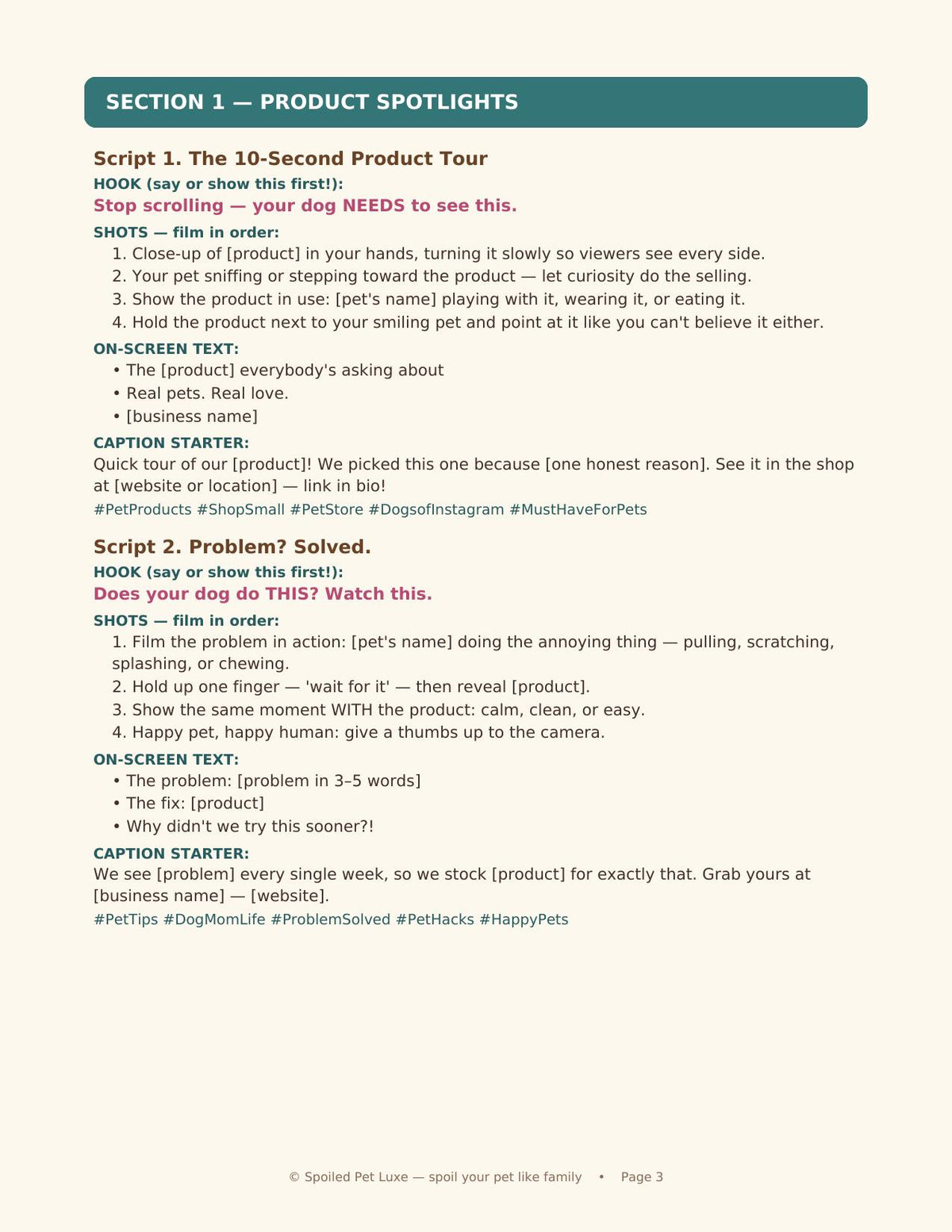 Inside Pet Business Reel Scripts Vol. 1 — sample script page