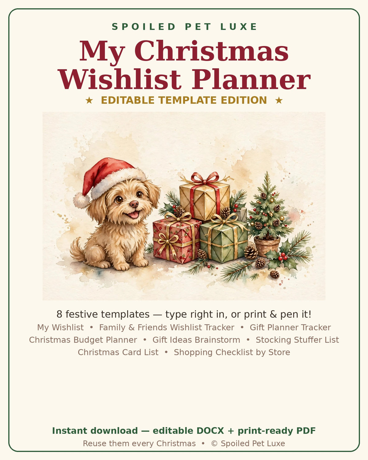 My Christmas Wishlist Planner - Editable Template Edition, 8 Christmas Gift Planning Templates, Wishlist & Gift Tracker, Budget Planner, Card List, Instant Download