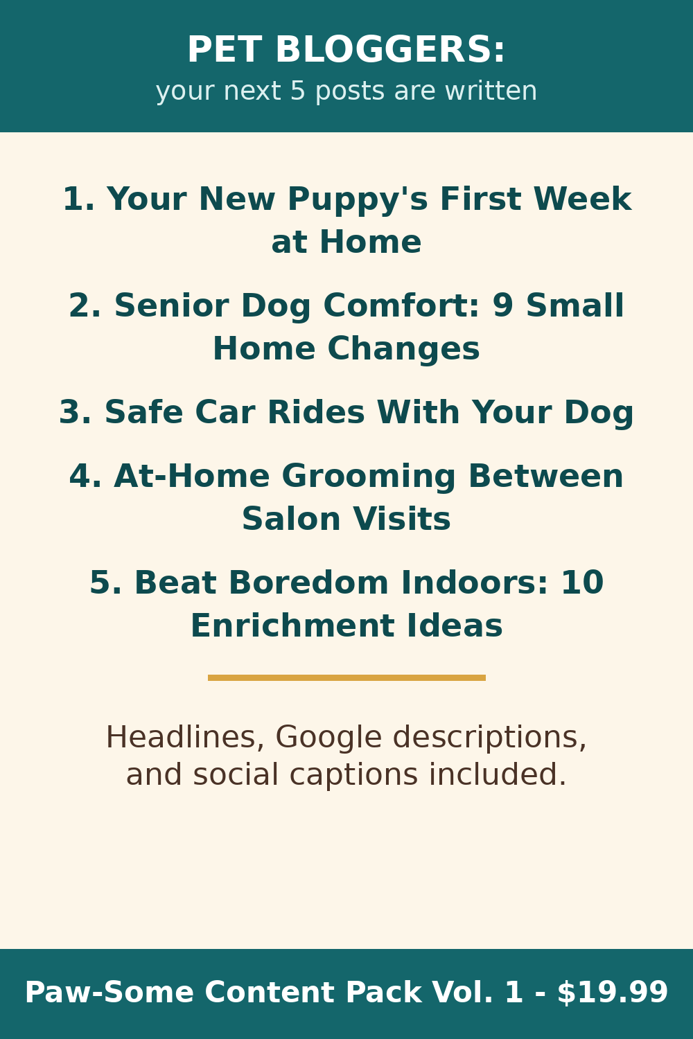 Paw-Some Content Pack Vol. 1 - 5 Done-For-You Dog Care Blog Posts for Pet Businesses (PLR)